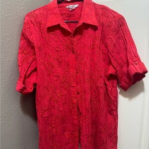 Allison Daley Red Textured Button-Up Top